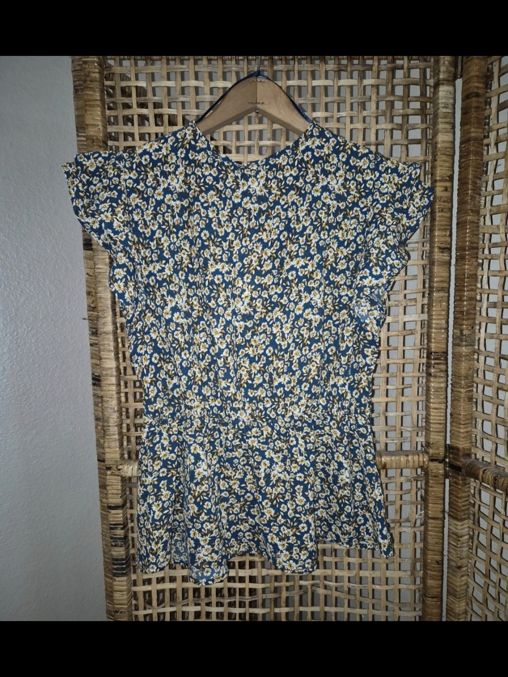 Monteau Navy Floral Short Sleeve Peplum Blouse - Picture 2 of 2